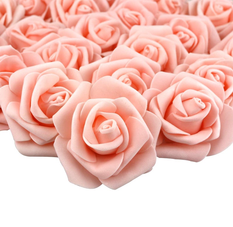 Lightingsky 3 x 1.6 x 3 inches 100pcs DIY Real Touch 3D Artificial Foam Rose Head Without Stem for Wedding Party Home Decoration (Champagne) - Image 1